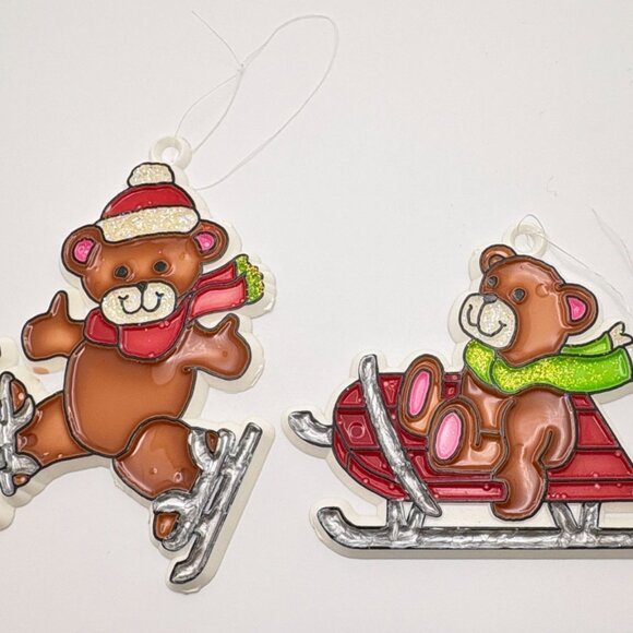Vintage Bear Christmas Ornaments Set of 4 Skating Sledding Drummer - Picture 3 of 7
